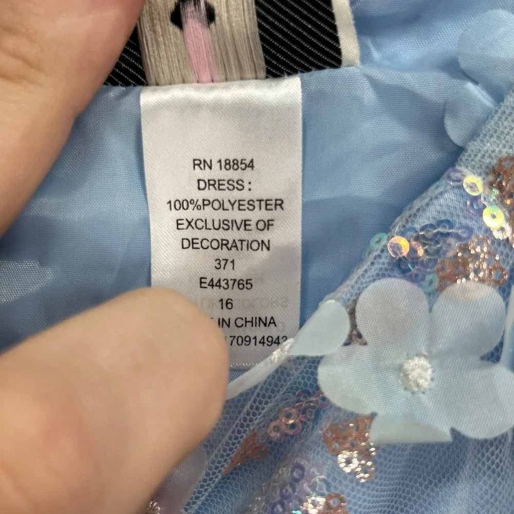 Rare Editions Dress Girls 16 Light Blue Floral Applique Sequin Party Formal NWT
